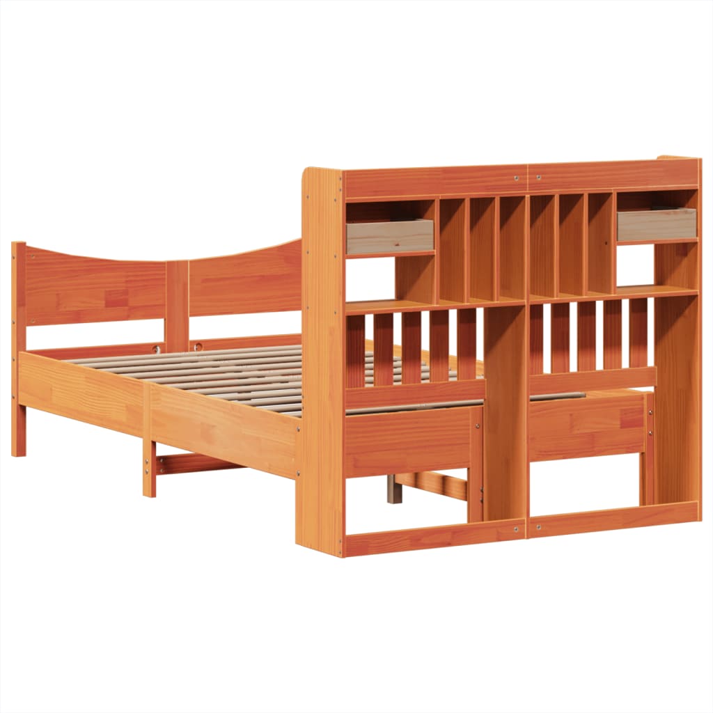 vidaXL Massivholzbett ohne Matratze Wachsbraun 135x190 cm Kiefernholz