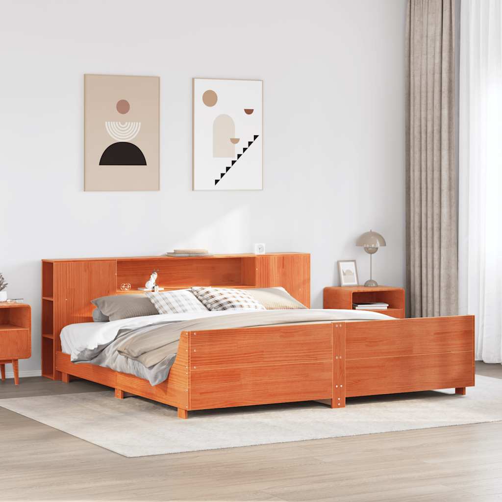 vidaXL Lit en bois massif sans matelas Marron ciré 200x200 Bois de pin