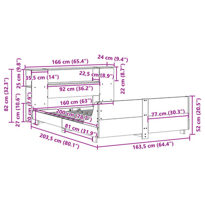 vidaXL Massivholzbett ohne Matratze Weiß 160x200 Kiefernholz