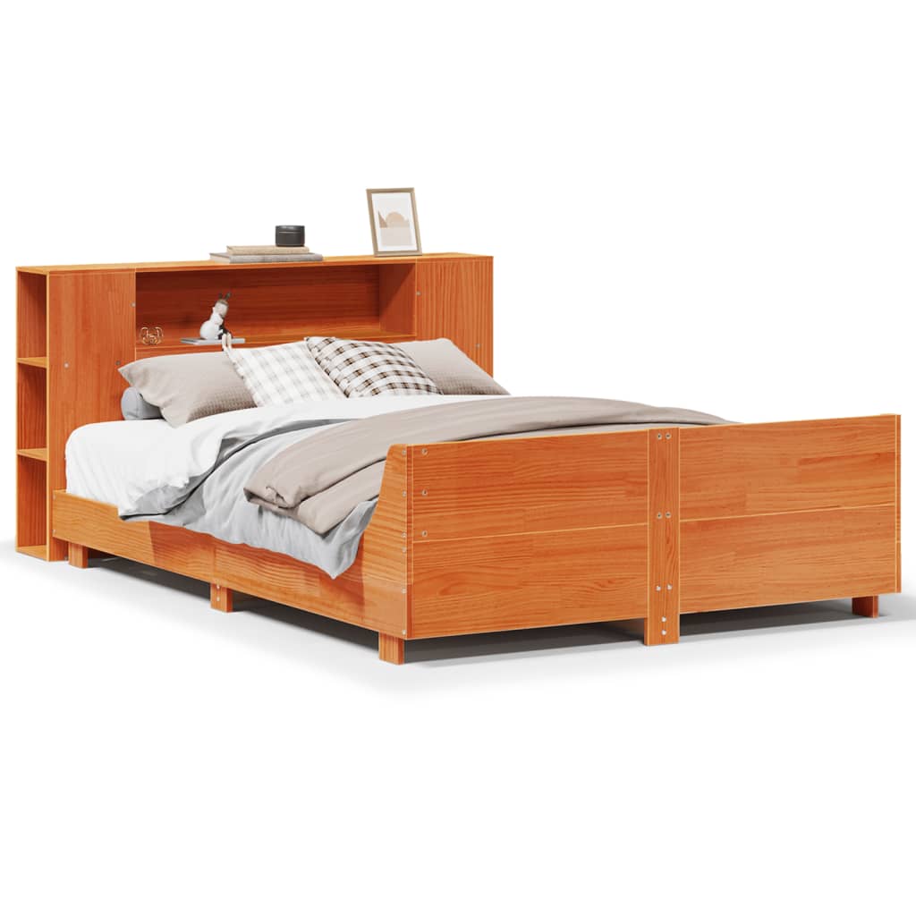 vidaXL Lit en bois massif sans matelas marron ciré 150x200 cm pin