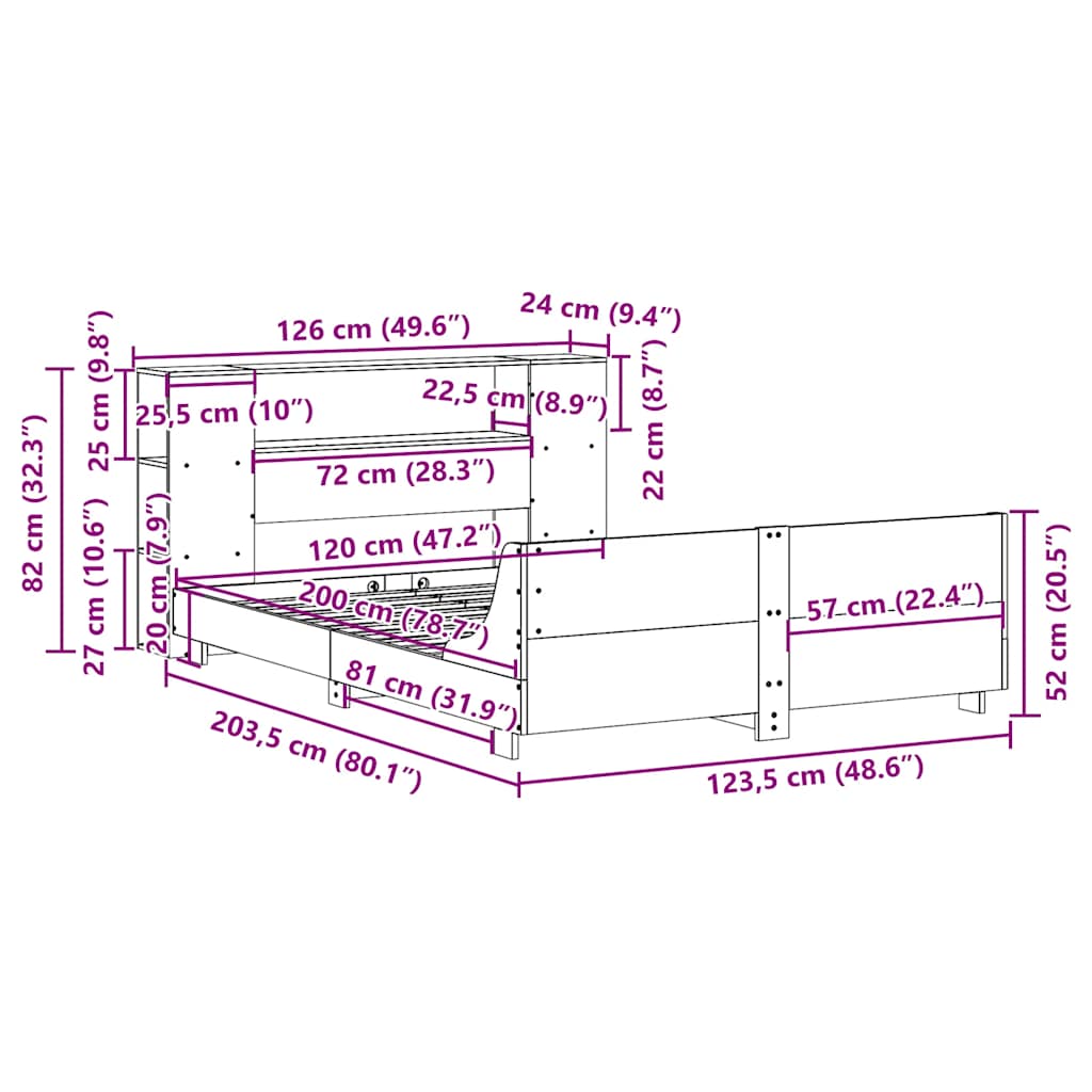 vidaXL Massivholzbett ohne Matratze 120x200 cm Kiefernholz