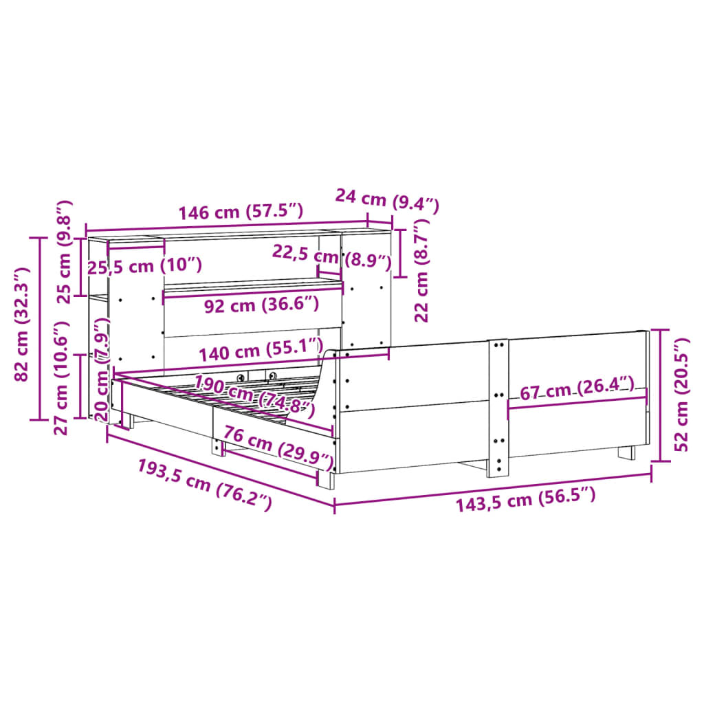 vidaXL Lit en bois massif sans matelas 140x190 cm Pin
