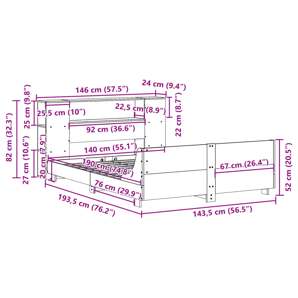 vidaXL Massivholzbett ohne Matratze Wachsbraun 140x190 cm Kiefernholz