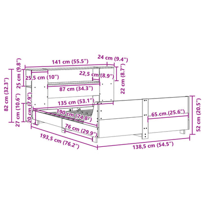 vidaXL Lit en bois massif sans matelas brun ciré 135x190 cm pin massif