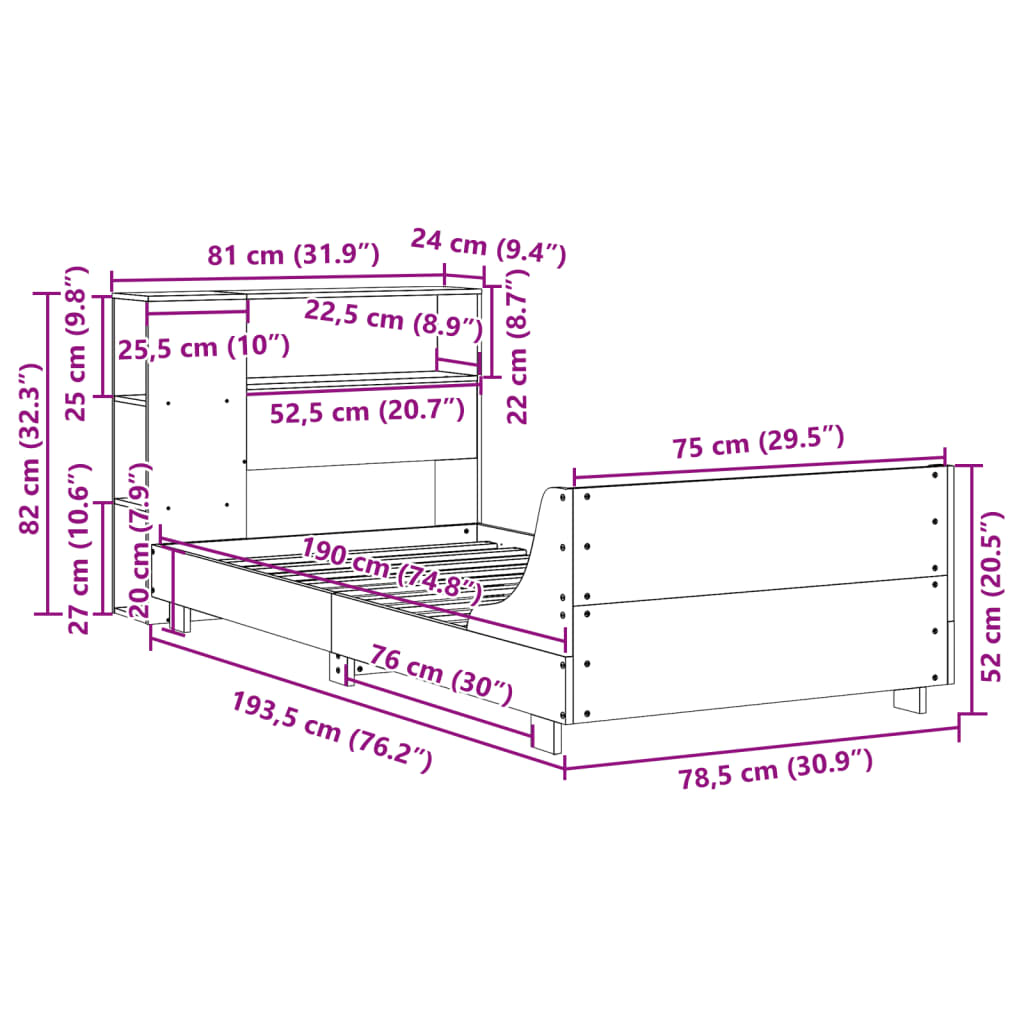vidaXL Massivholzbett ohne Matratze Weiß 75x190 cm Kiefernholz