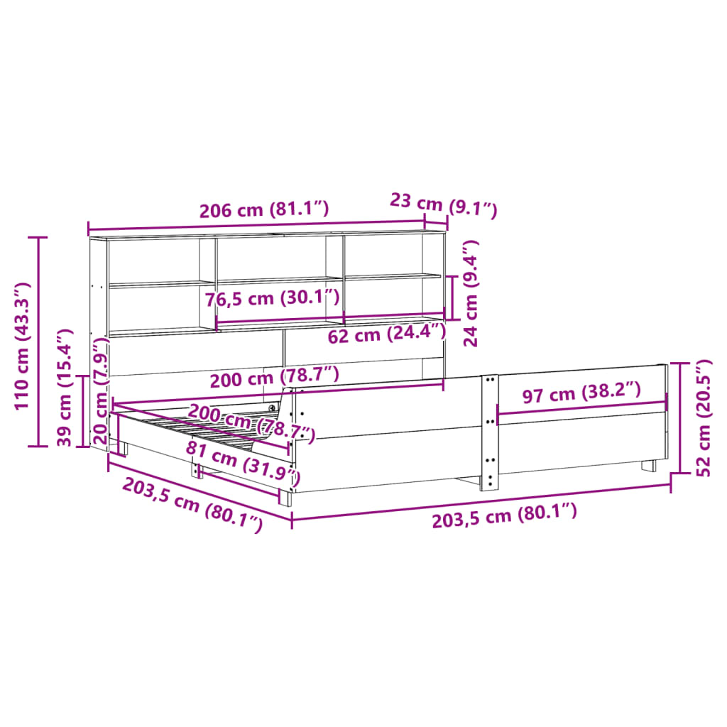 vidaXL Lit en bois massif sans matelas Marron ciré 200x200 Bois de pin