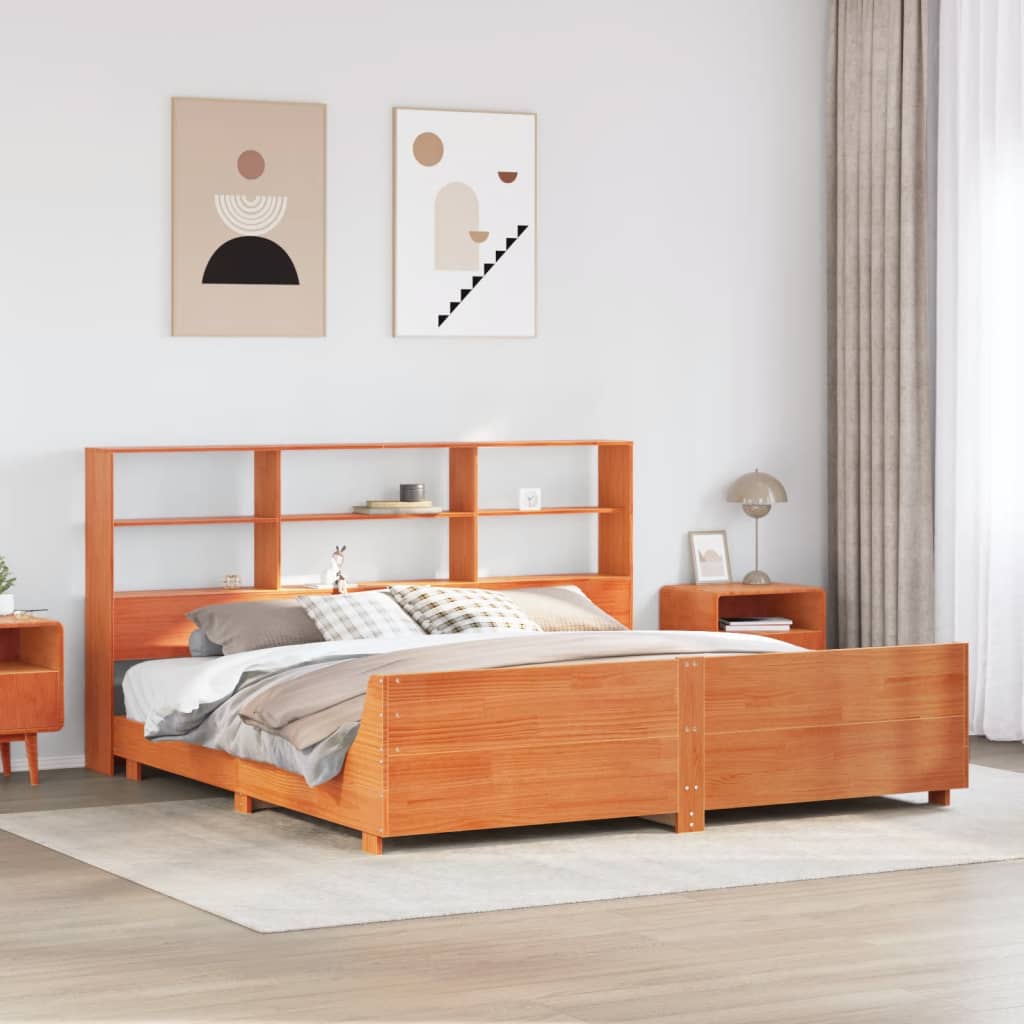vidaXL Lit en bois massif sans matelas Marron ciré 200x200 Bois de pin
