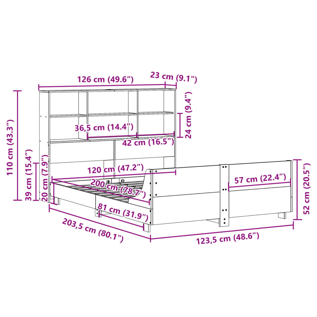 vidaXL Massivholzbett ohne Matratze Wachsbraun 120x200 cm Kiefernholz