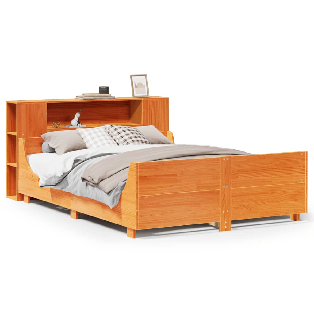 vidaXL Massivholzbett ohne Matratze Wachsbraun 140x190 cm Kiefernholz
