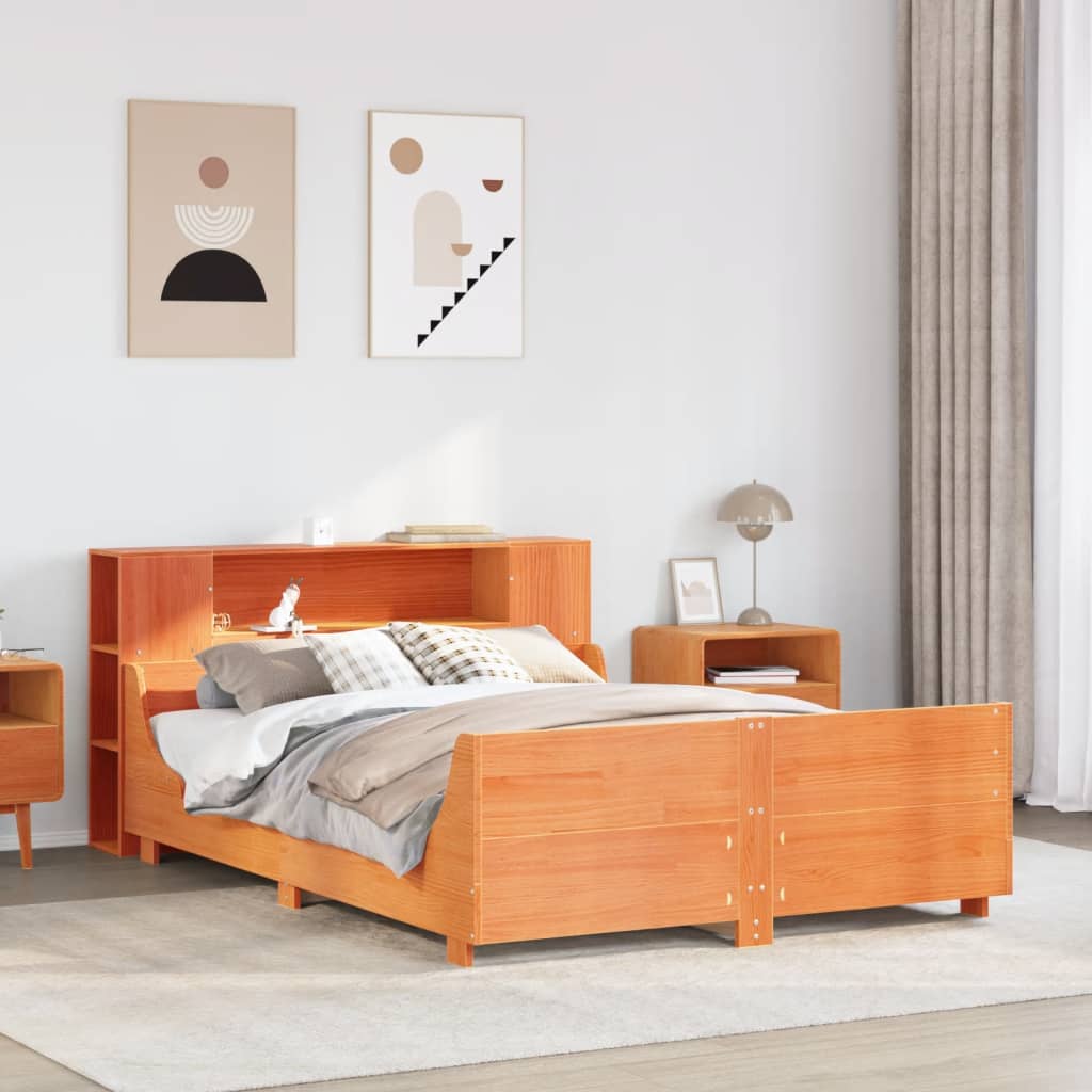 vidaXL Massivholzbett ohne Matratze Wachsbraun 140x190 cm Kiefernholz