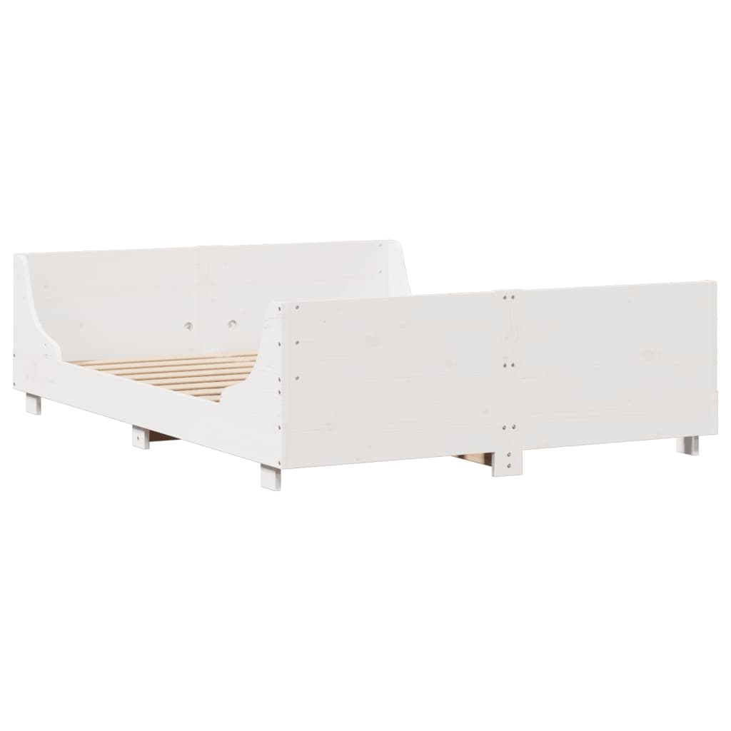 vidaXL Massivholzbett mit Regal ohne Matratze Weiß 160x200 cm