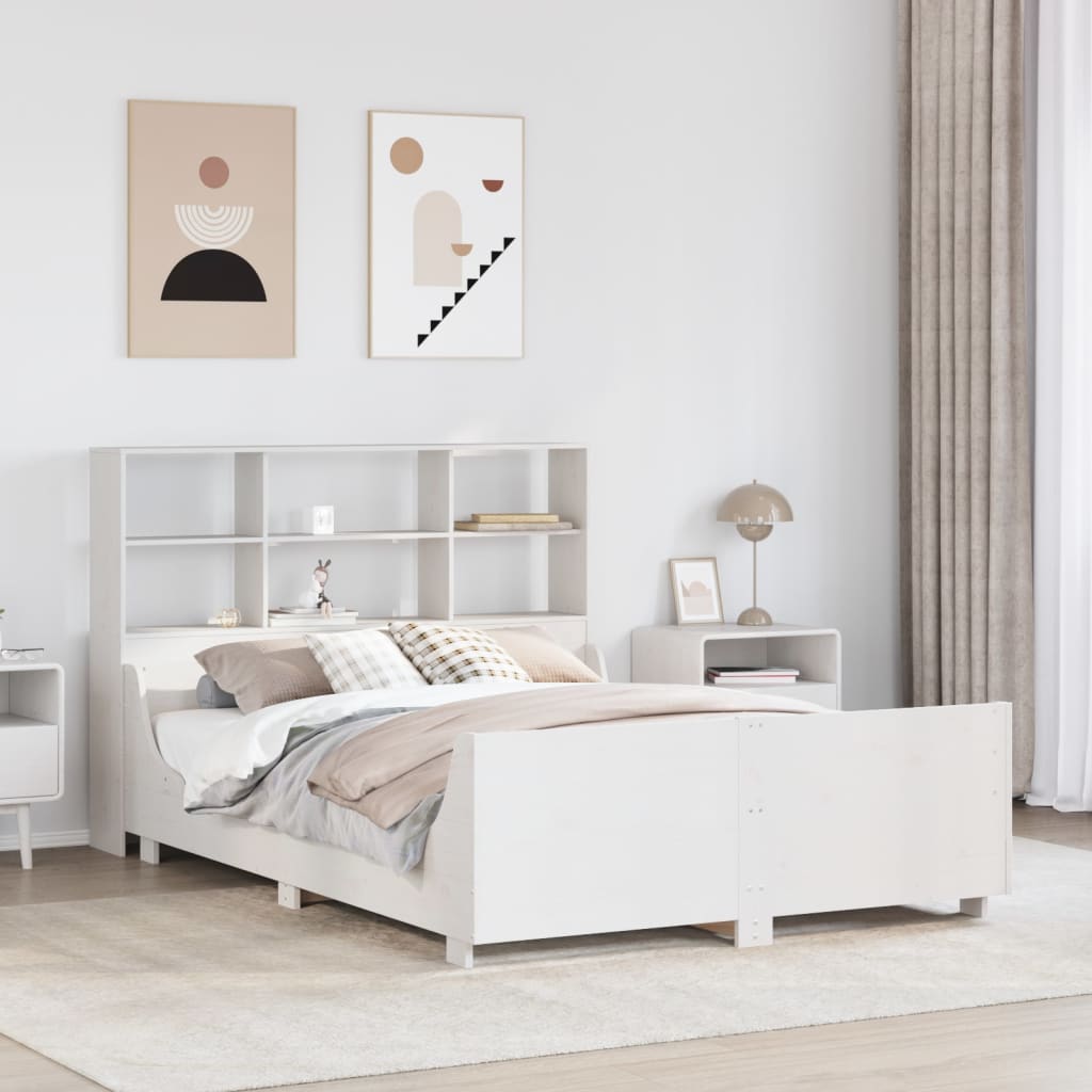 vidaXL Massivholzbett mit Regal ohne Matratze Weiß 160x200 cm