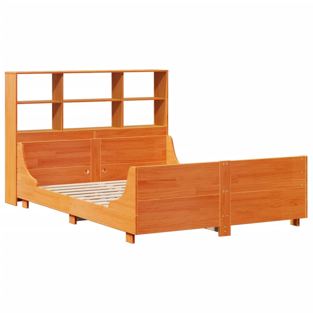 vidaXL Massivholzbett mit Regal ohne Matratze Wachsbraun 140x200 cm
