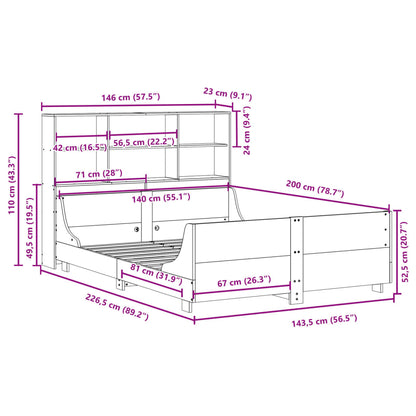 vidaXL Massivholzbett mit Regal ohne Matratze Wachsbraun 140x200 cm