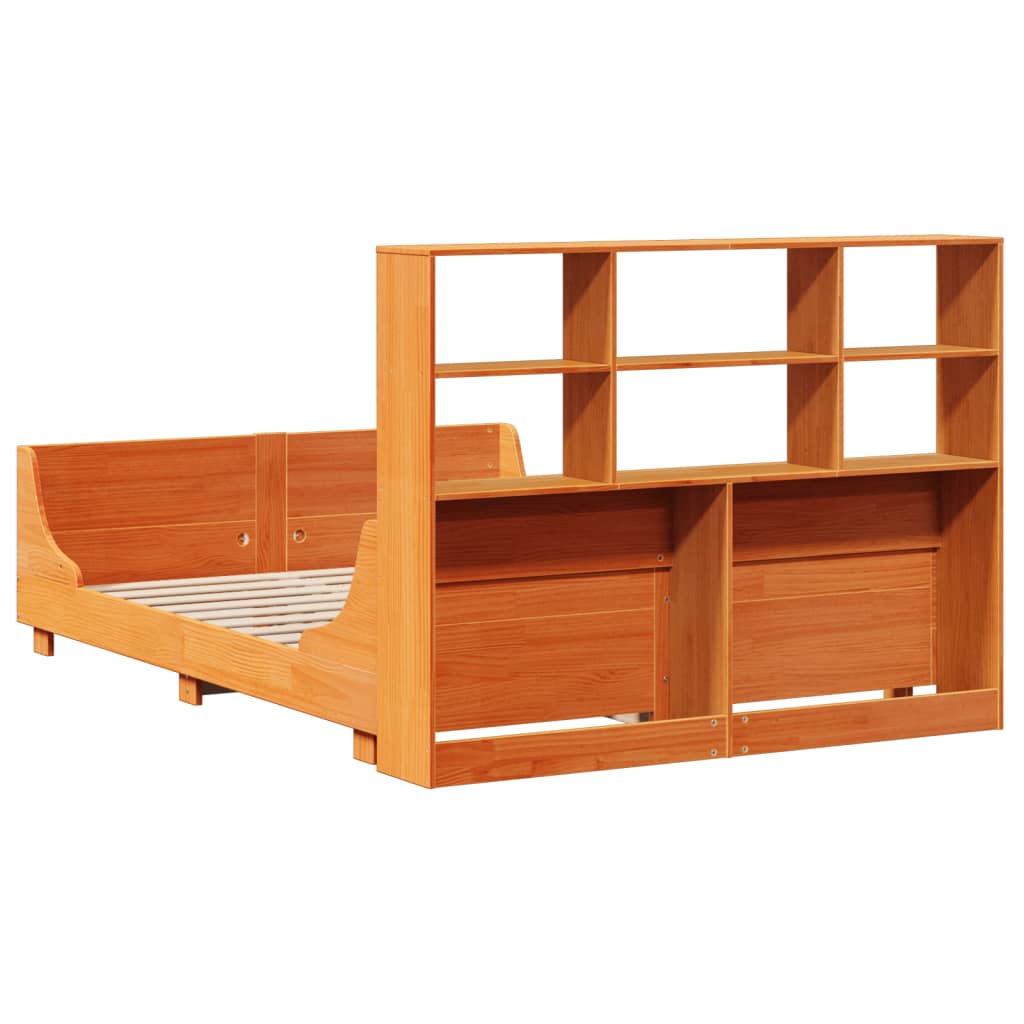 vidaXL Massivholzbett mit Regal ohne Matratze Wachsbraun 140x200 cm