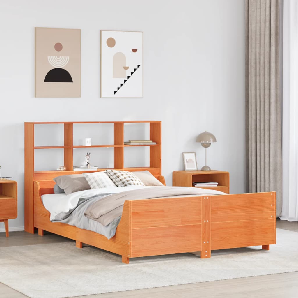 vidaXL Massivholzbett mit Regal ohne Matratze Wachsbraun 140x200 cm