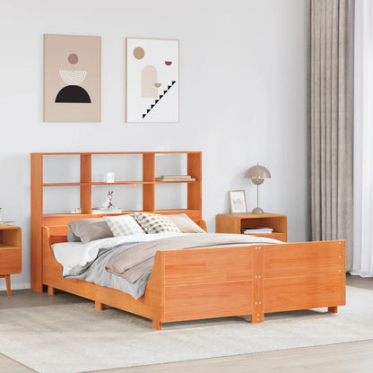 vidaXL Massivholzbett mit Regal ohne Matratze Wachsbraun 140x200 cm