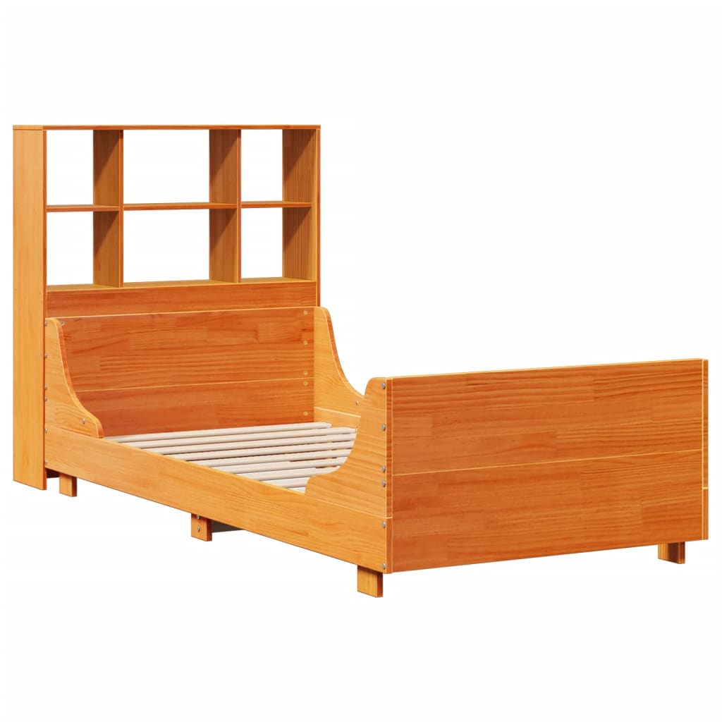 vidaXL Massivholzbett mit Regal ohne Matratze Wachsbraun 100x200 cm