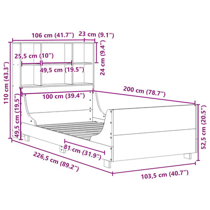 vidaXL Massivholzbett mit Regal ohne Matratze Wachsbraun 100x200 cm