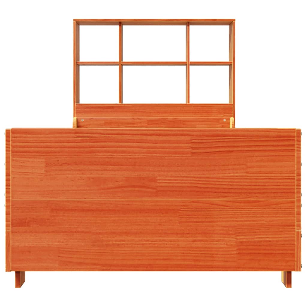 vidaXL Massivholzbett mit Regal ohne Matratze Wachsbraun 100x200 cm