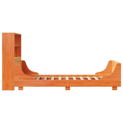vidaXL Massivholzbett mit Regal ohne Matratze Wachsbraun 100x200 cm