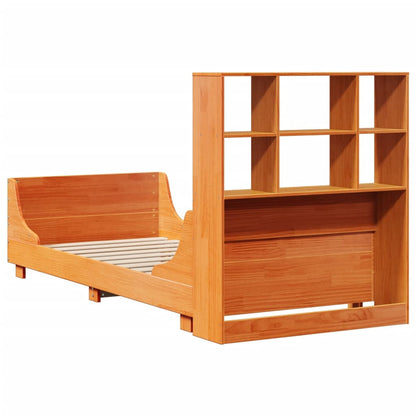 vidaXL Massivholzbett mit Regal ohne Matratze Wachsbraun 100x200 cm