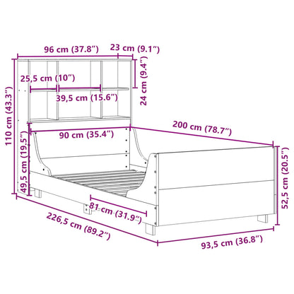 vidaXL Massivholzbett mit Regal ohne Matratze 90x200 cm Massivholz