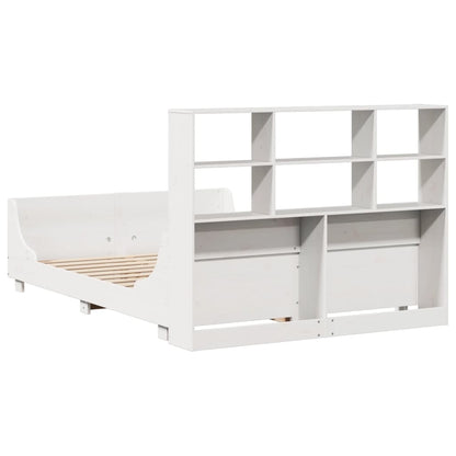 vidaXL Massivholzbett mit Regal ohne Matratze Weiß 140x190 cm