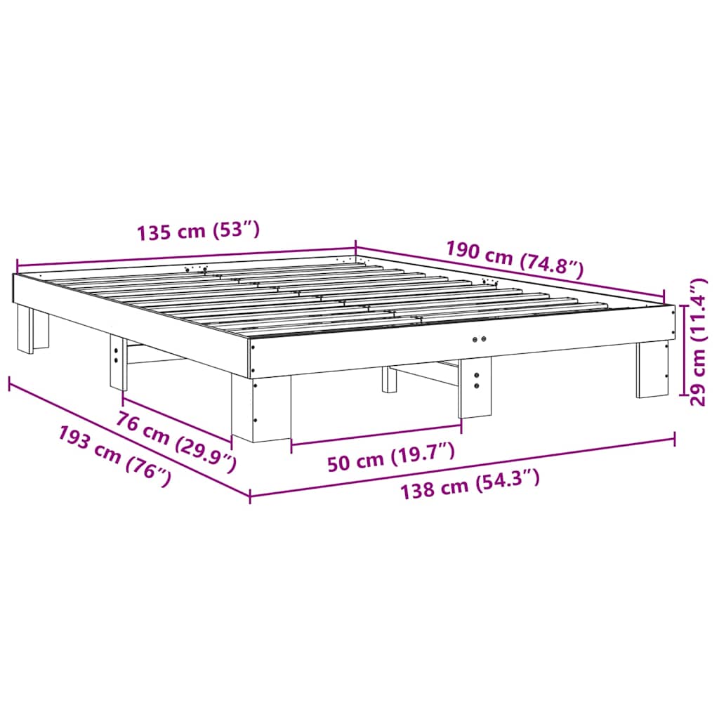 vidaXL Bettgestell ohne Matratze 135x190 cm Massivholz Eiche