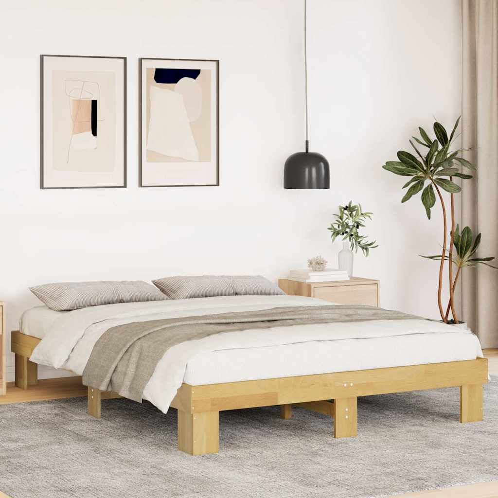 vidaXL Bettgestell ohne Matratze 135x190 cm Massivholz Eiche