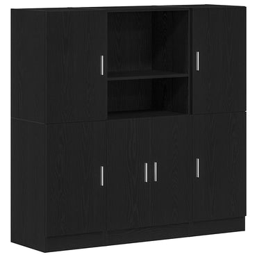 vidaXL 3-tlg. Küchenschrank-Set Schwarz Holzwerkstoff