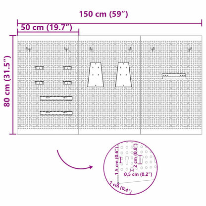 Werkzeugwandpaneel 3 pcs Grau 150 x 1 x 80 cm