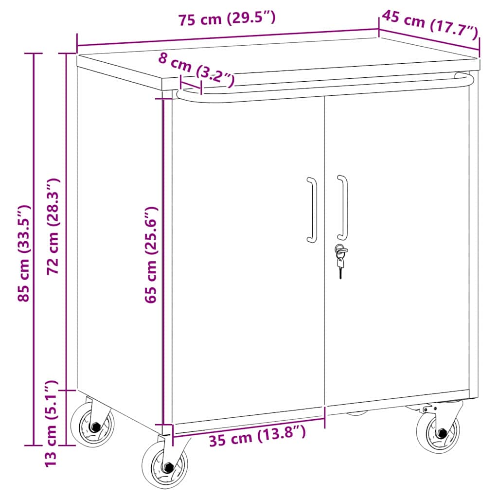 Werkbank mit Regal Mit Rad Schwarz und Grau 75 x 45 x 85 cm