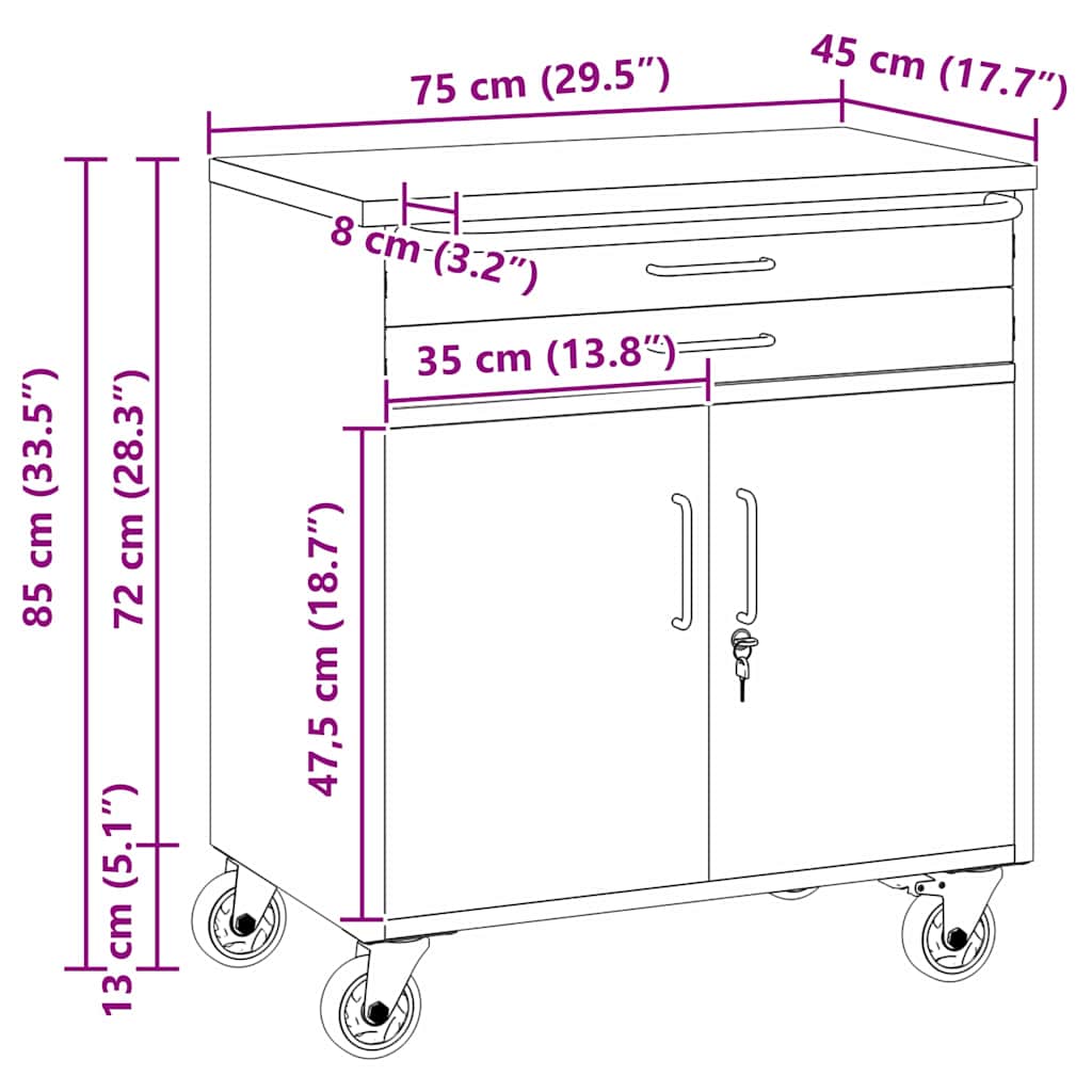 Werkbank mit Schubladen Schwarz und Grau 75 x 45 x 85 cm
