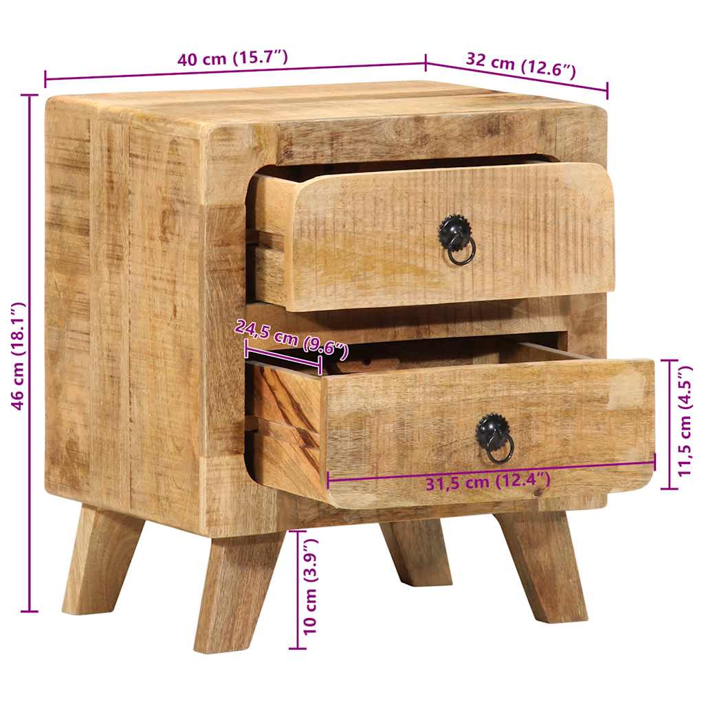 vidaXL Nachttisch 2 Stk. 40x32x46 cm Raues Massivholz Mango