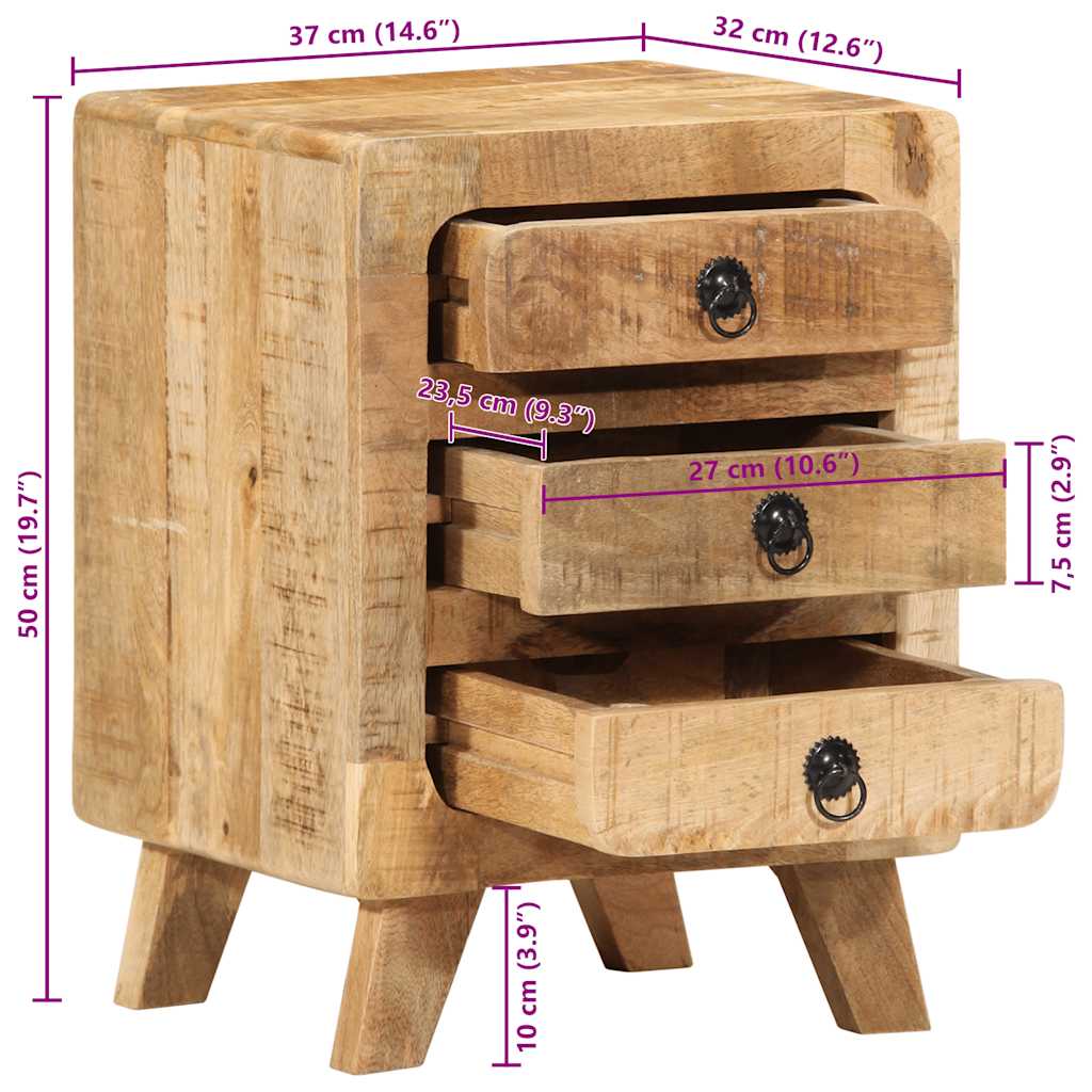 vidaXL Nachttische 2 Stk. 37x32x50 cm Raues Massivholz Mango