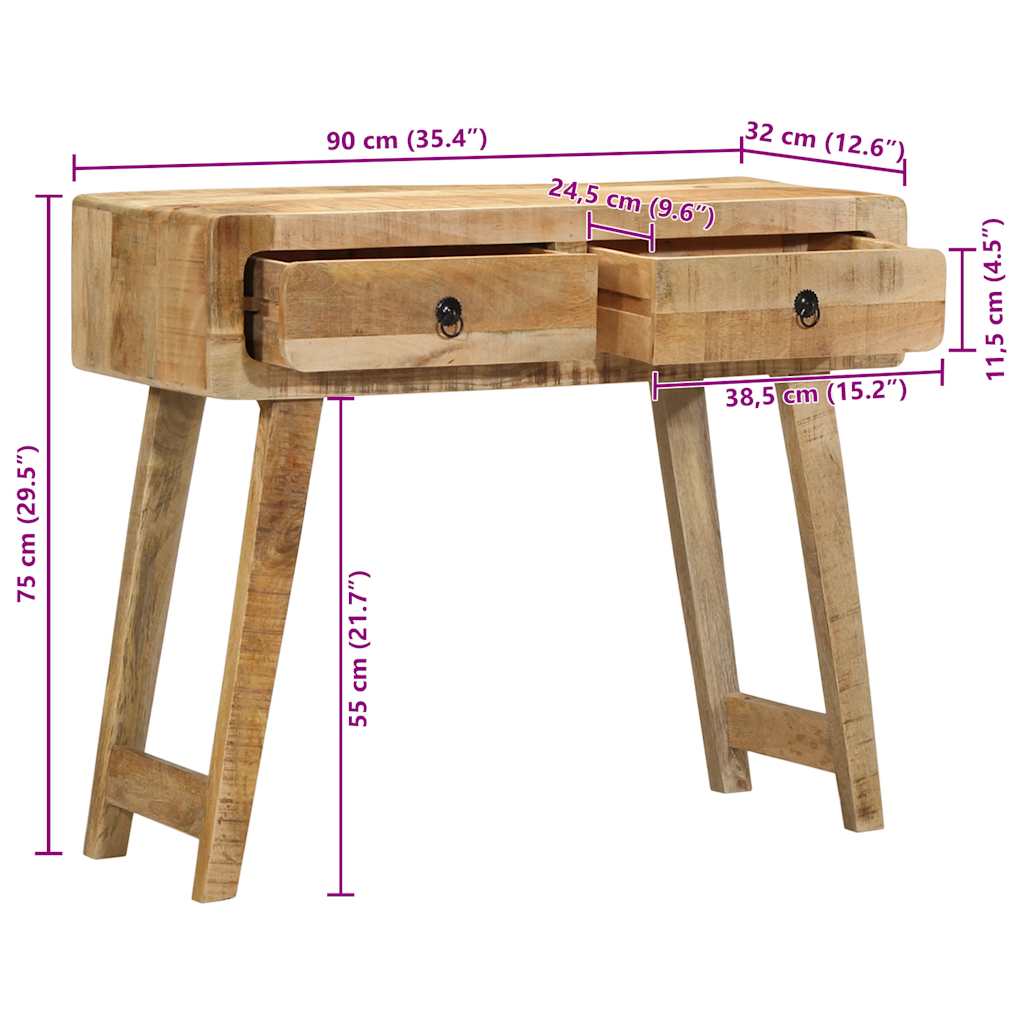 vidaXL Konsolentisch 90x32x75 cm Raues Massivholz Mango