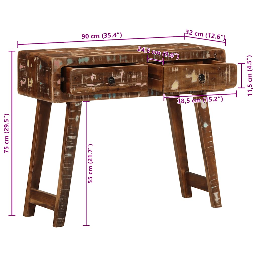 vidaXL Konsolentisch 90x32x75 cm Altholz Massivholz