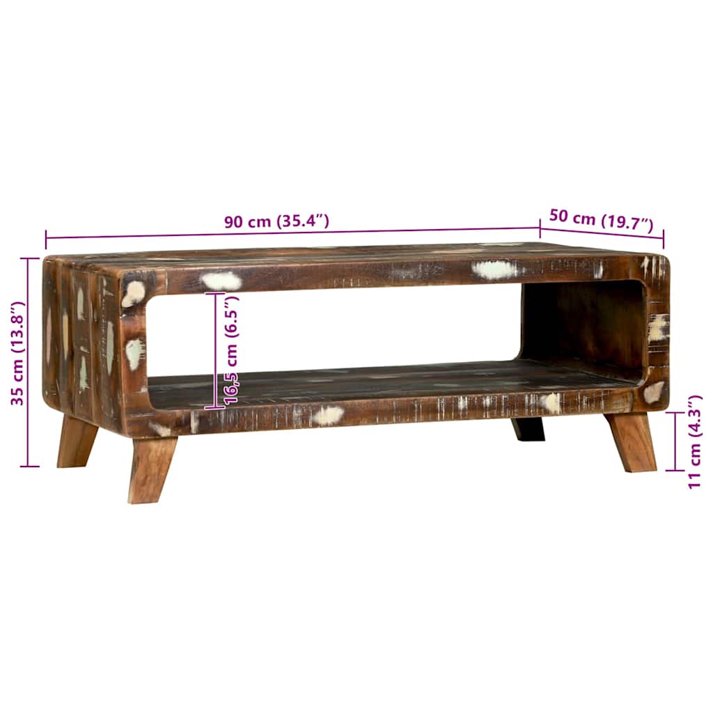 vidaXL Couchtisch 90 x 50 x 35 cm Massives upgecyceltes Holz