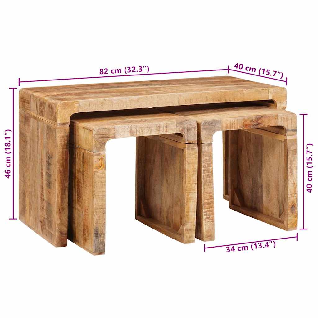 vidaXL Nestingtisch 3 pcs Braun Massivholz Mango