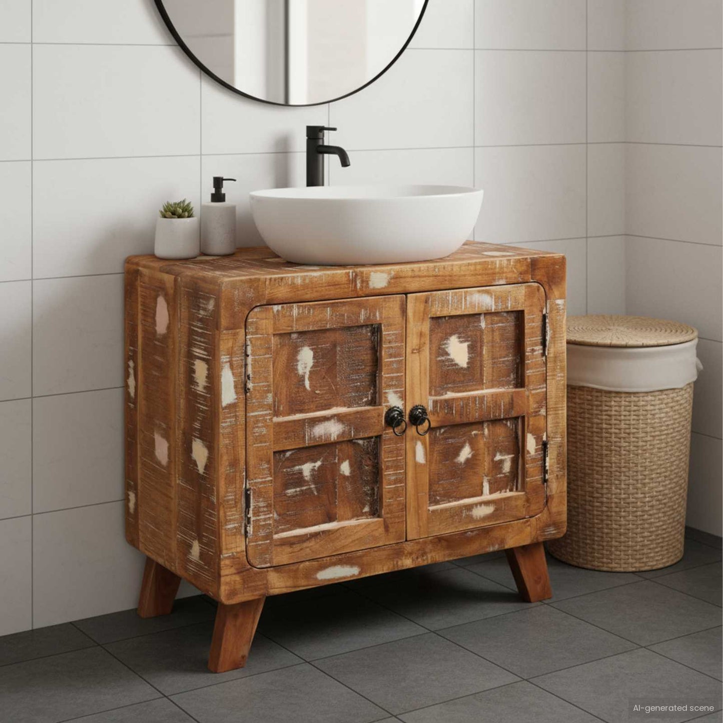 vidaXL Badezimmerschrank Massives Reclaimed Holz und Ingenieurholz