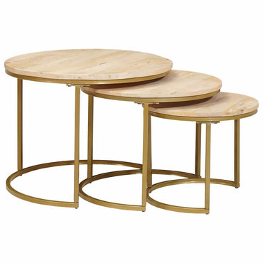 vidaXL Nesting-Couchtische 3 pcs Braun Massivholz Mango und Stahl