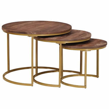 vidaXL Nesting-Couchtische 3 pcs Massivholz Mango und Stahl