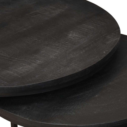 vidaXL Tables basses gigognes 3 pcs Noir Bois de manguier massif et Acier