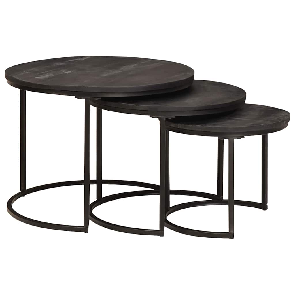vidaXL Tables basses gigognes 3 pcs Noir Bois de manguier massif et Acier