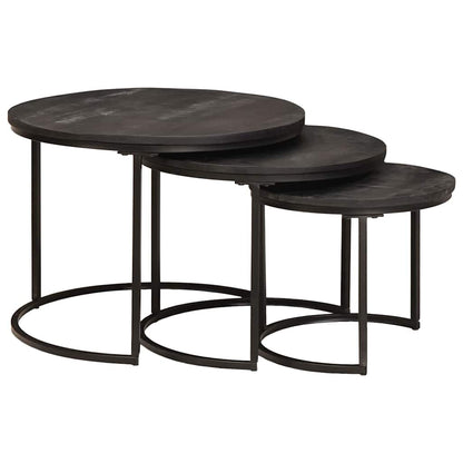 vidaXL Tables basses gigognes 3 pcs Noir Bois de manguier massif et Acier