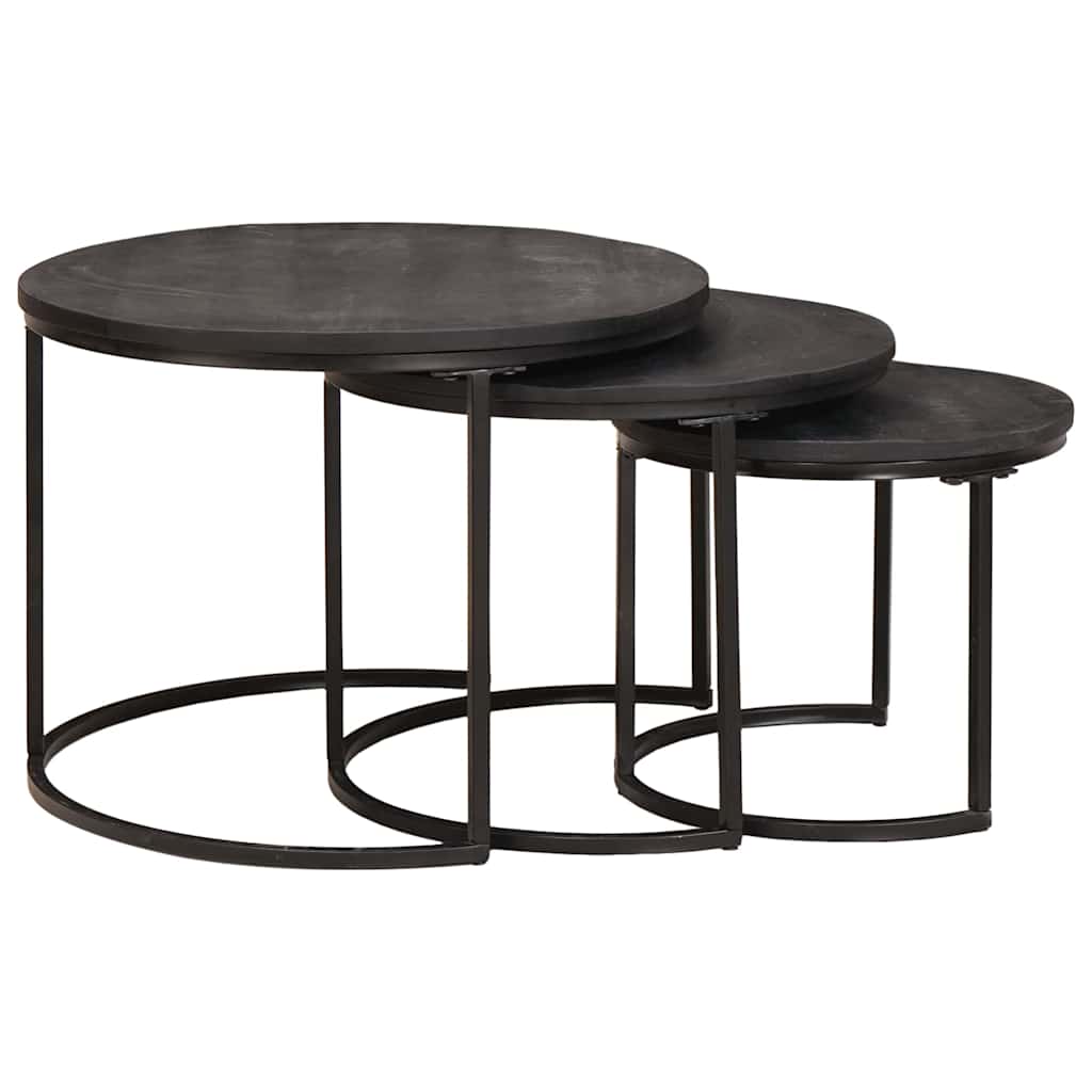vidaXL Tables basses gigognes 3 pcs Noir Bois de manguier massif et Acier