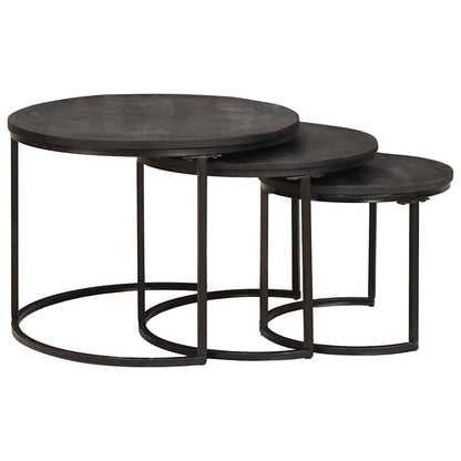 vidaXL Tables basses gigognes 3 pcs Noir Bois de manguier massif et Acier
