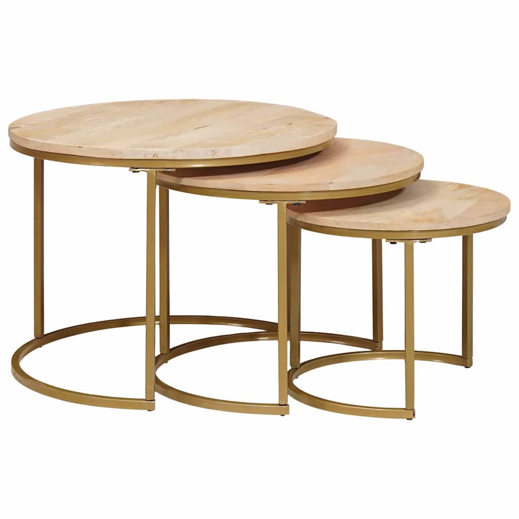 vidaXL Nesting-Couchtische 3 pcs Braun Massivholz Mango und Stahl