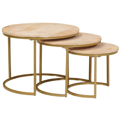 vidaXL Nesting-Couchtische 3 pcs Braun Massivholz Mango und Stahl